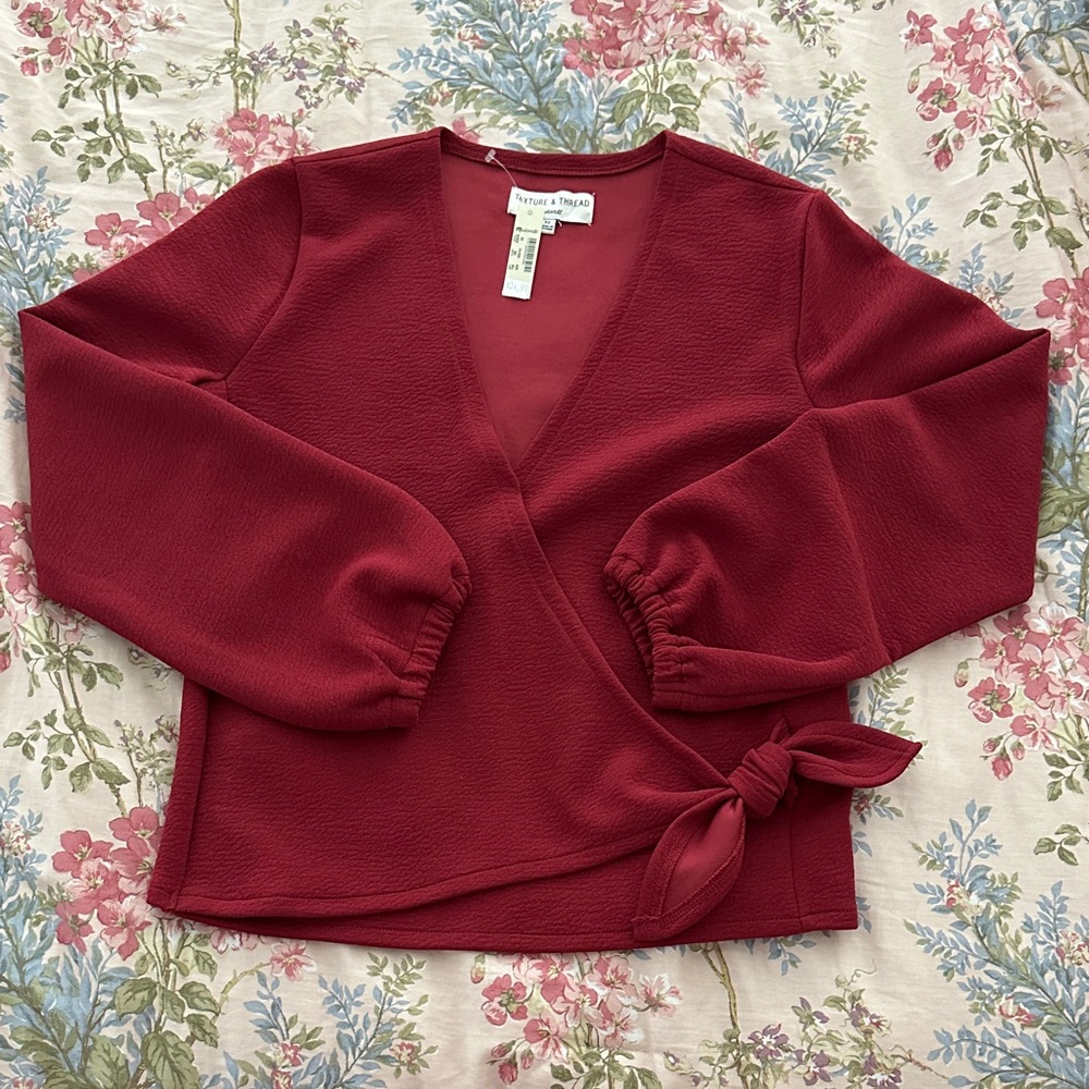 Madewell Deep Red Wrap Blouse